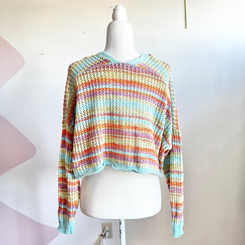 Rainbow‎ Crochet Cardigan Retro Vintage Inspired Indie Boho Festival XL - Picture 2 of 4